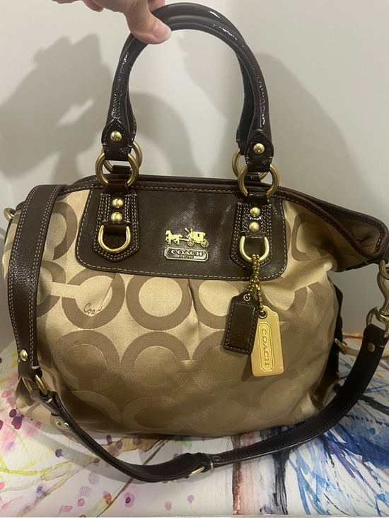 Coach Handbags - Coach signature tote with brown patent leather accents
